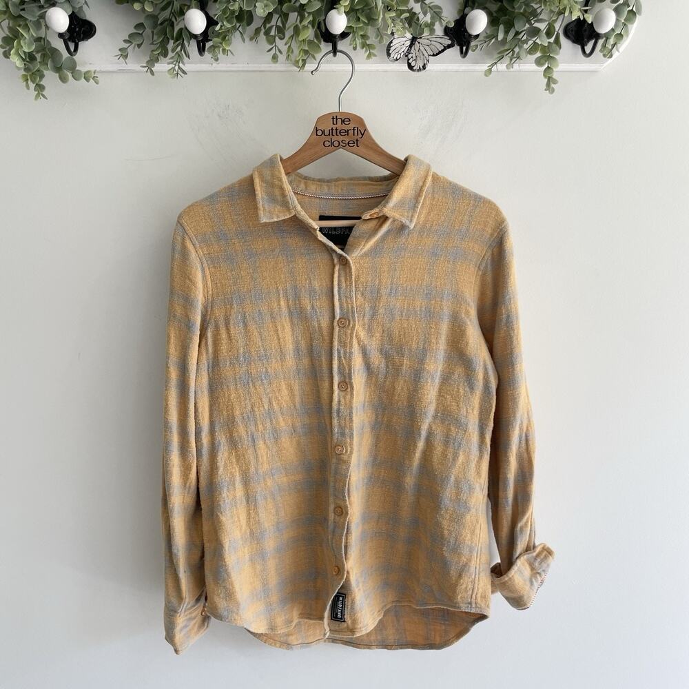 Wildfang Orange And Gray Plaid Collared Long Sleeve Classic Flannel Size S 12-48
